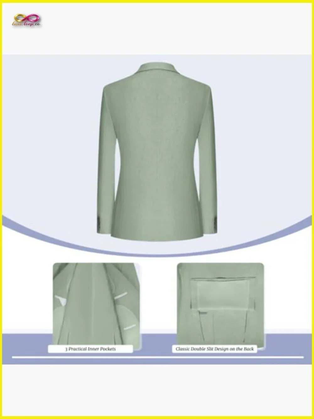 Retro Slim Fit Linen Suit Set 3 Piece Tuxedo Jacket Vest Pants Wedding